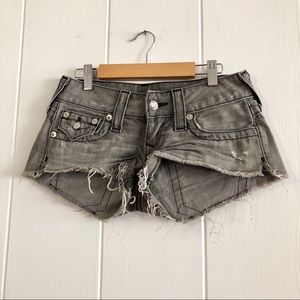 True Religion Distressed Gray Shorts with Crystals